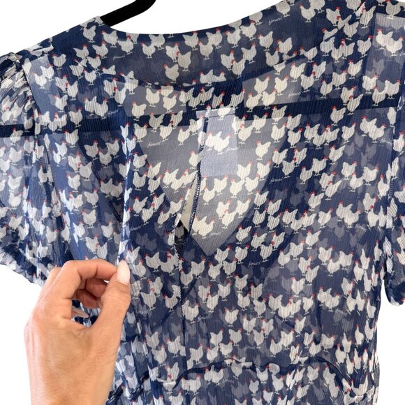Fiorucci Novelty Chicken Print Sheer Silk Dress Puff Sleeves Tiered Size 8 READ - Picture 16 of 16